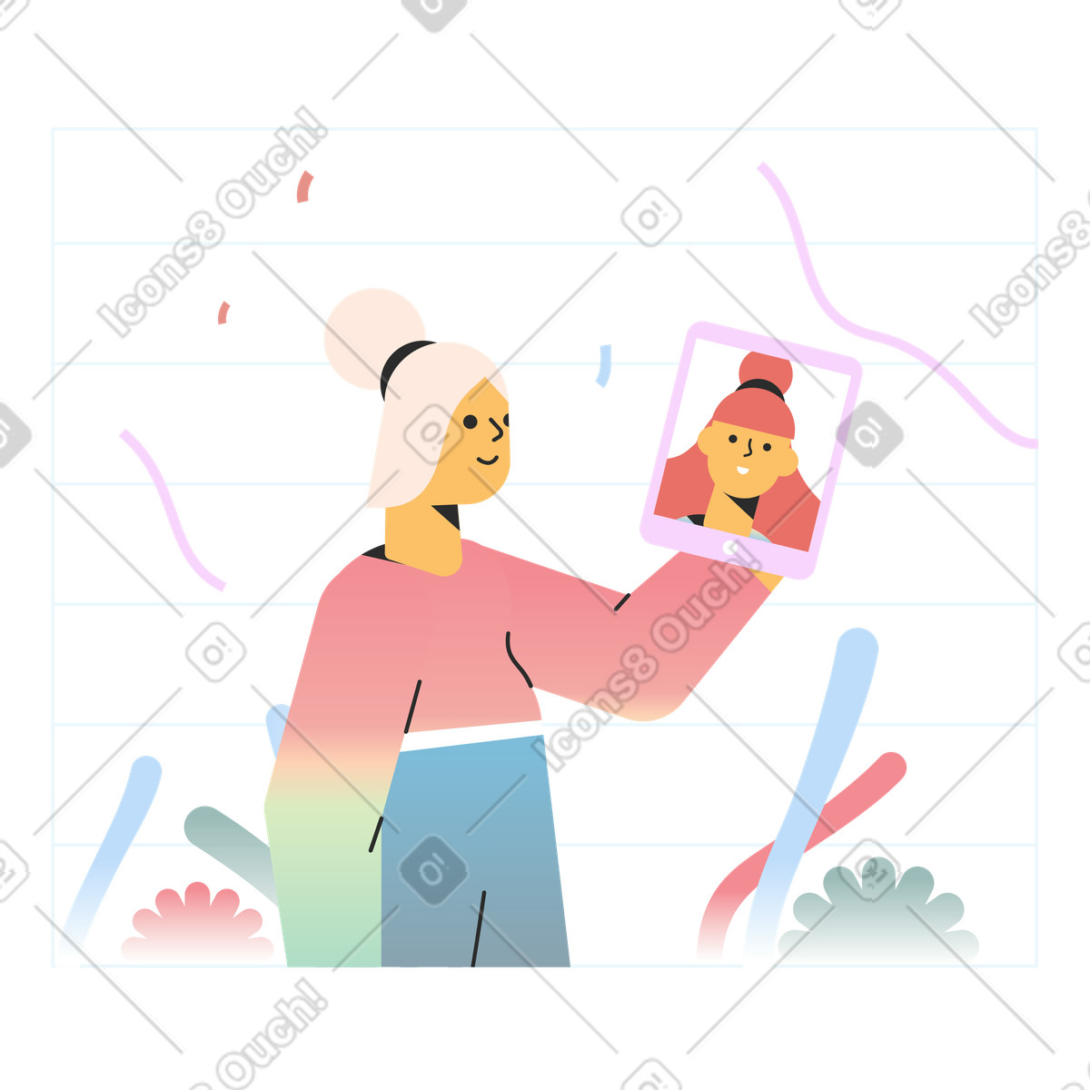 Videochiamata online illustrazione in stile Marginalia scarica in PNG, SVG