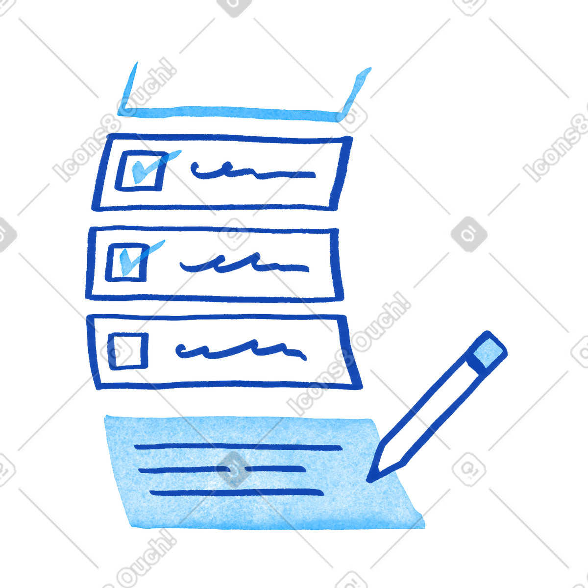 Checklist task list with completed boxes and pen for planning illustration in Tint style download in PNG, SVG