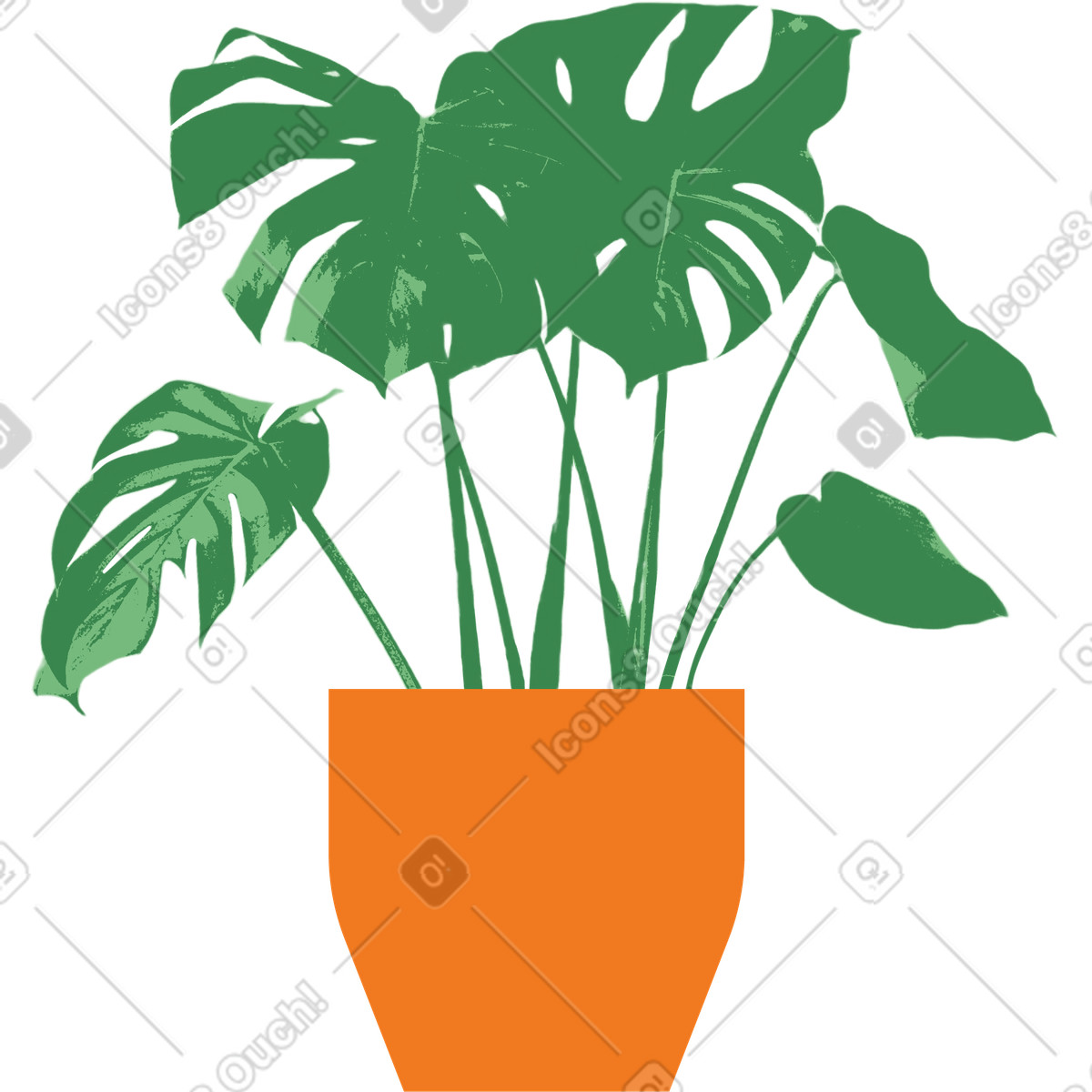 Illustration Monstera dans un pot orange le style Print à télécharger aux formats PNG, SVG