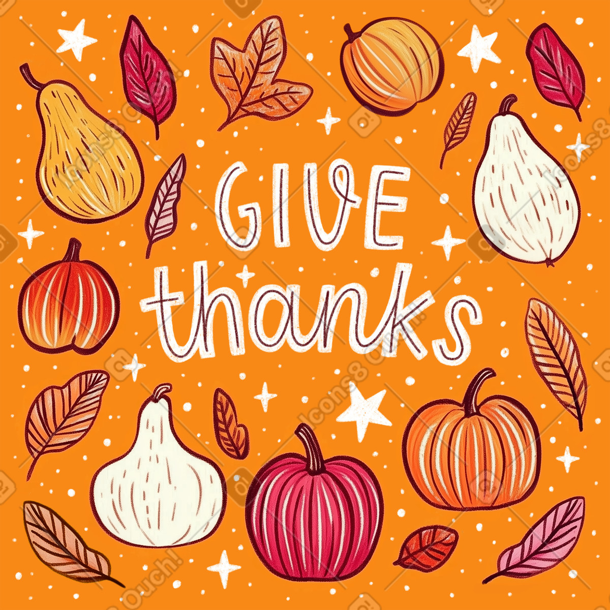Thanksgiving postcard with lettering give thanks illustration in Postcards style download in PNG, SVG