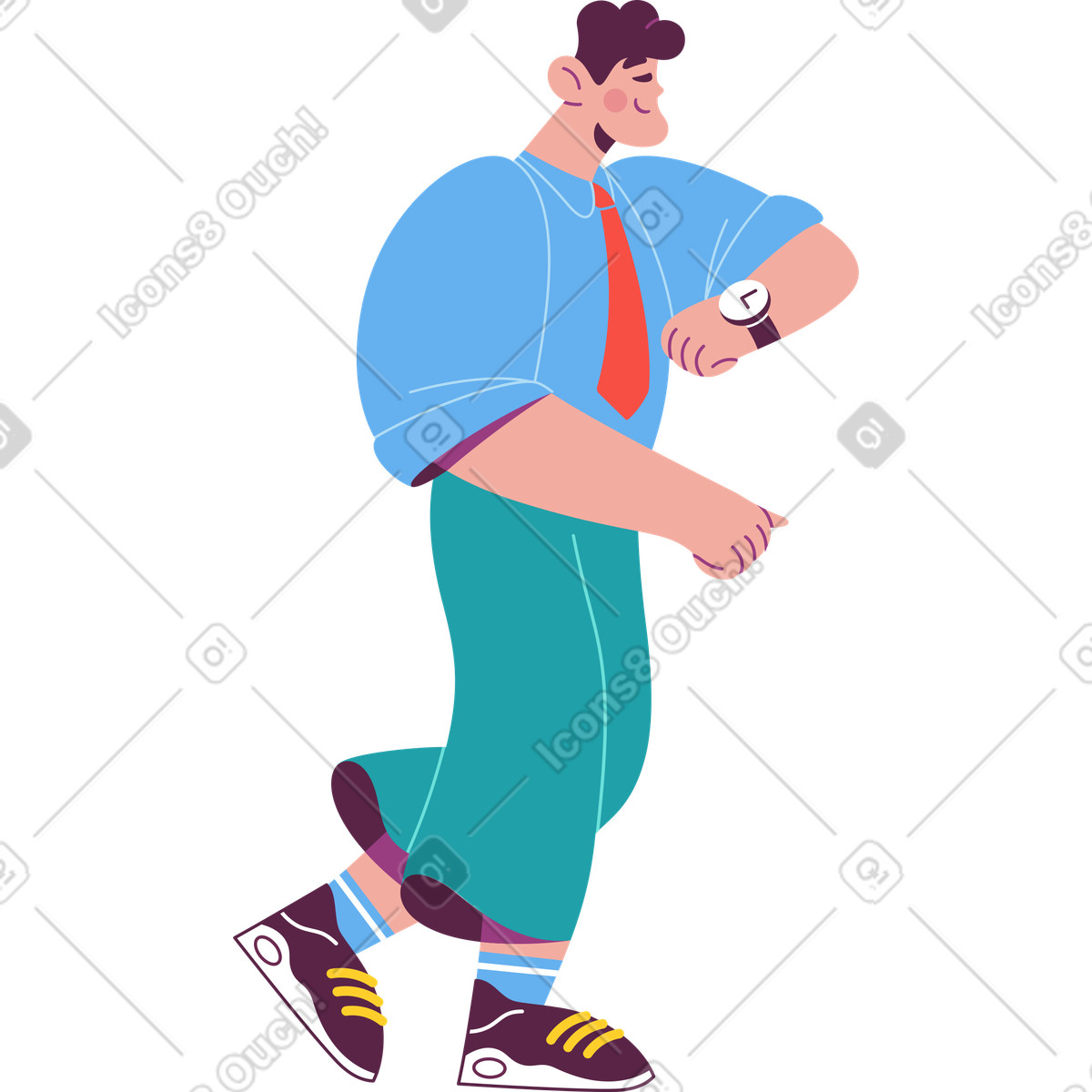 Mann schaut auf seine uhr-Illustration im Sammy-Stil als Download in PNG, SVG