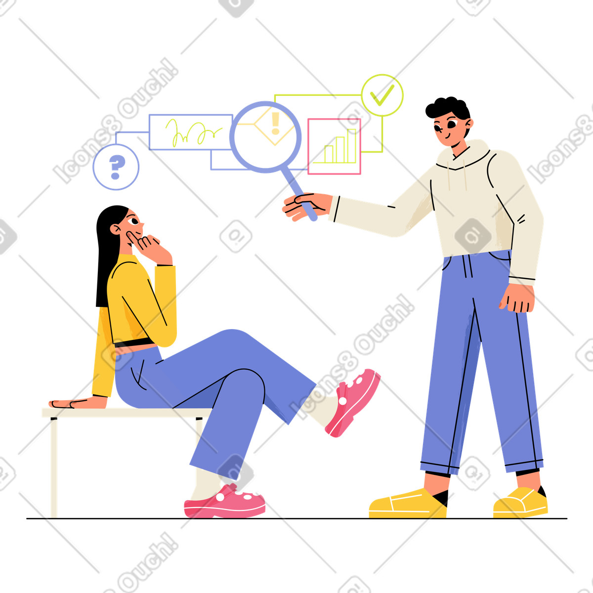 Project manager che conduce la revisione delle prestazioni illustrazione in stile Juicy scarica in PNG, SVG