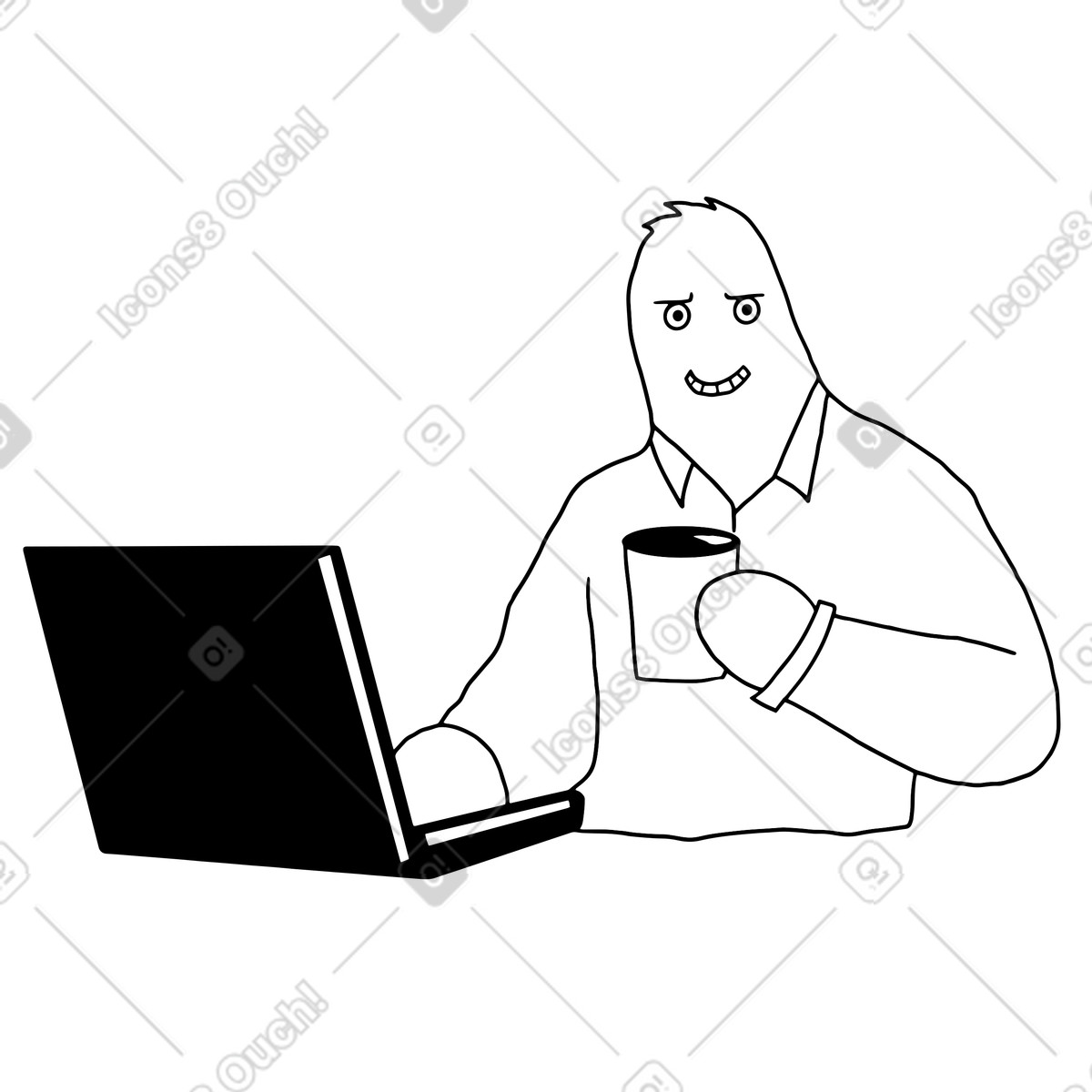 Ilustração de Personagem doodle escondendo dor no trabalho em estilo Dudes para baixar em PNG, SVG
