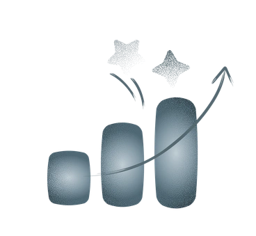 A bar graph with stars and an upward curve - Grain style illustration