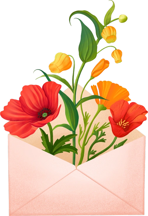 Colorful flowers emerging from an envelope - Floral style illustration