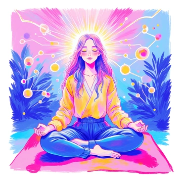 An illustration of a person meditating with glowing synapses around their head
