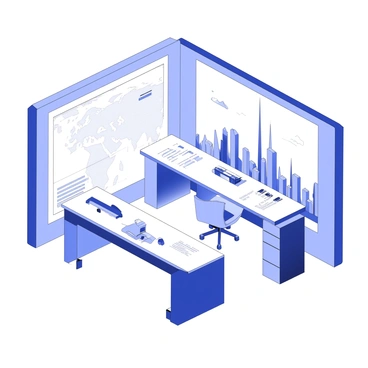 A futuristic broker's office is filled with sleek furniture and advanced technology. In the center of the room, a large desk is equipped with multiple holographic displays. Each display shows detailed information regarding global shipments, including moving arrows indicating the location of ships and cargo containers. The wall behind the desk features a large screen displaying world maps and graphs illustrating shipment data. Soft ambient lighting highlights the modern design of the office. A large window offers a view of a bustling city skyline in the distance.