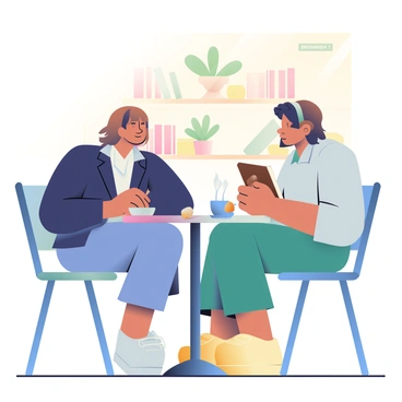 A mentor guiding a young professional at a cozy café