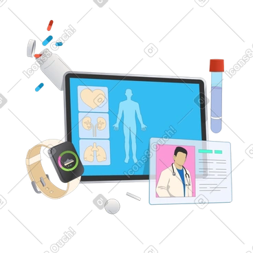 Illustration animée Technologies de la santé et solutions de santé numérique aux formats GIF, Lottie (JSON) et AE