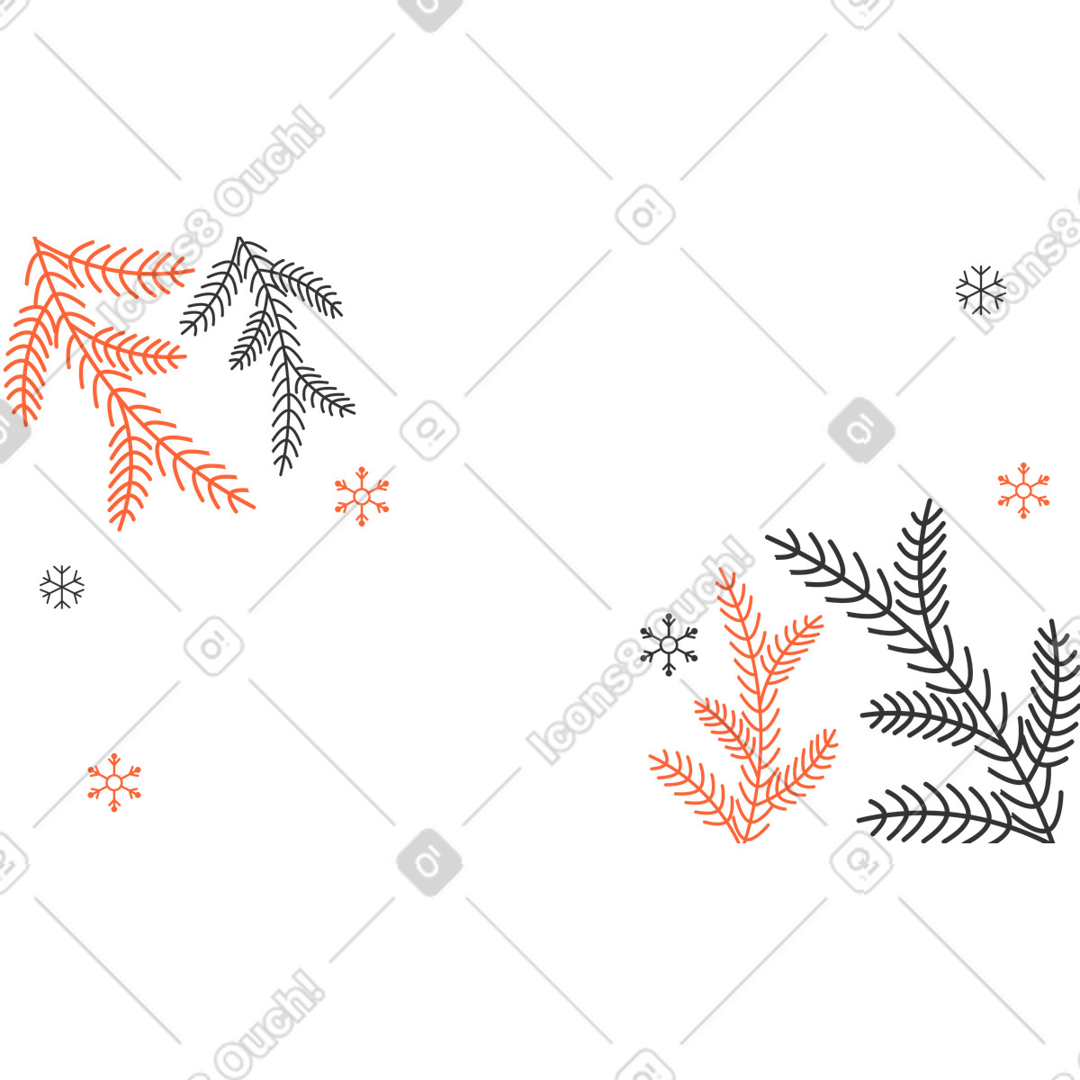 Winter pine tree branches background illustration in Crayon style download in PNG, SVG