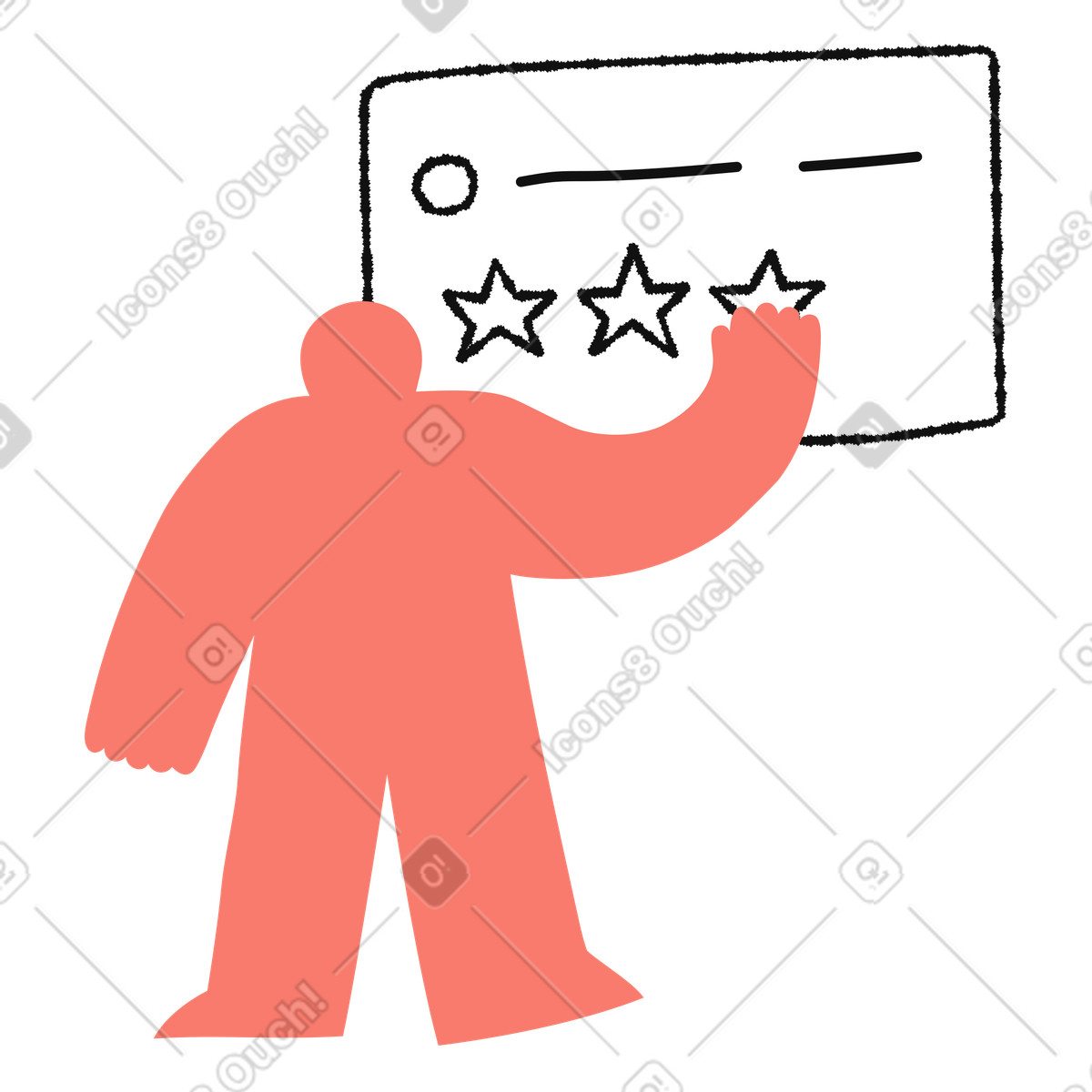 Ilustración Customer giving three star rating feedback on review card en estilo Bold People a descargar en PNG y SVG