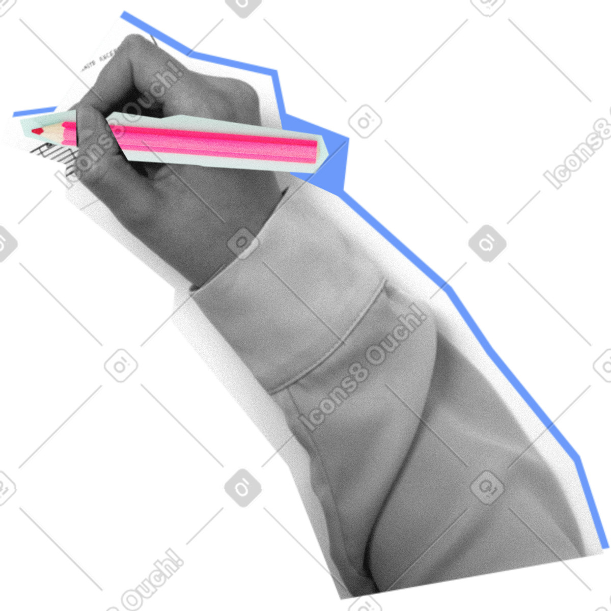 Hand with a pencil-Illustration im Paper Cut-Stil als Download in PNG, SVG