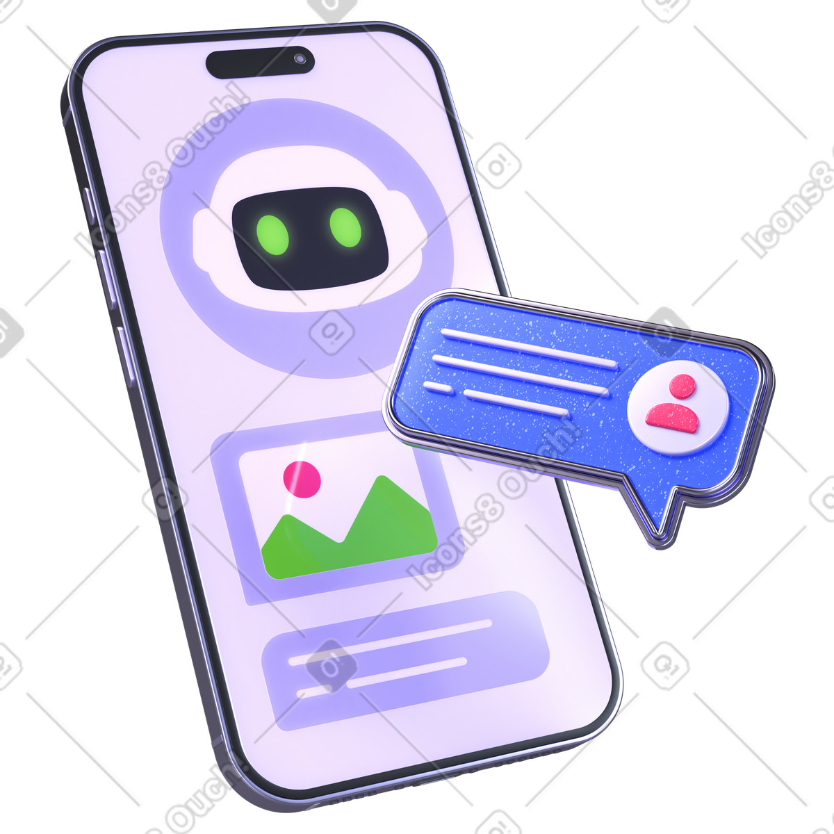 Mobile chatbot interface with image generation, Digital assistant communication tool illustration in PNG, SVG