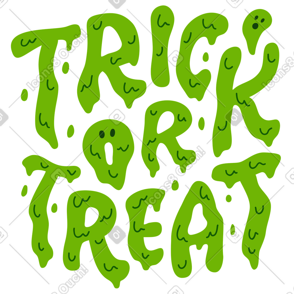Lettering trick or treat ghost green text illustration in style download in PNG, SVG