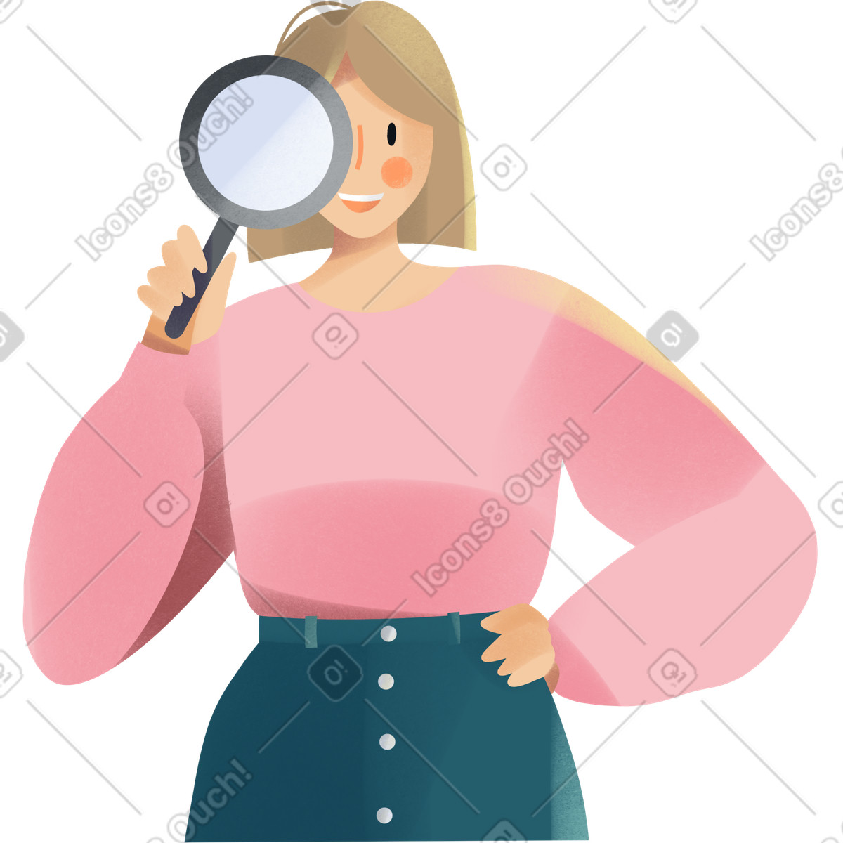 Иллюстрация Young woman with magnifying glass в стиле Shine — скачать в форматах PNG, SVG