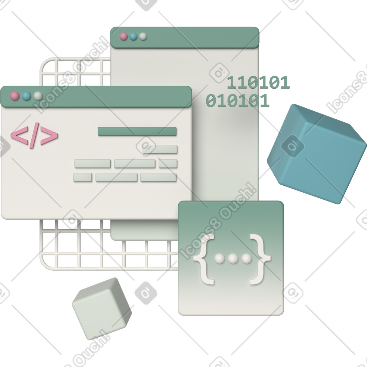Code editing animated illustration in GIF, Lottie (JSON), AE