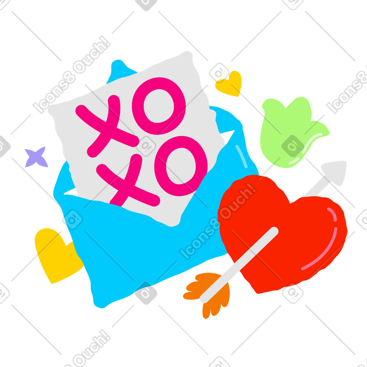 XOXO text in love letter with decorations illustration Giggle style download PNG, SVG