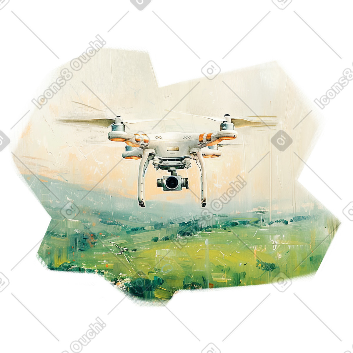Ilustração de Pintura a óleo tecnologia drone na agricultura em no estilo Pictorial para baixar em PNG, SVG