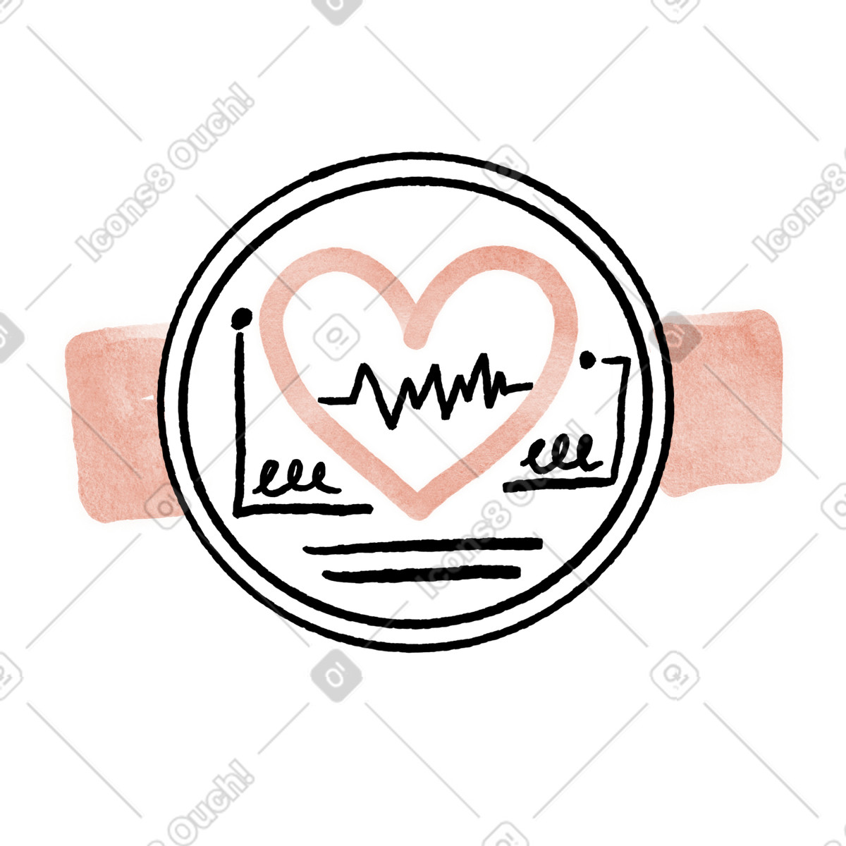Illustration Smartwatch heart icon with pulse line and fitness tracking symbols dans le style Anthropic Claude Hand Drawn à télécharger aux formats PNG, SVG