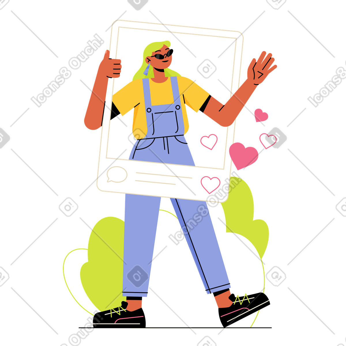 Influencer getting likes on a post illustration in Juicy style download in PNG, SVG