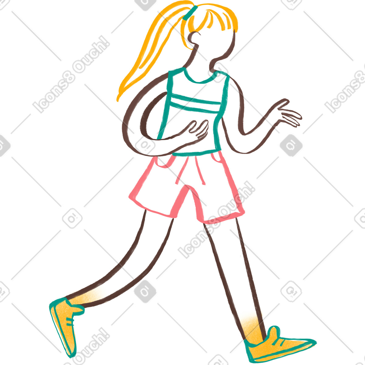 Woman with ponytail running illustration in Company style download in PNG, SVG