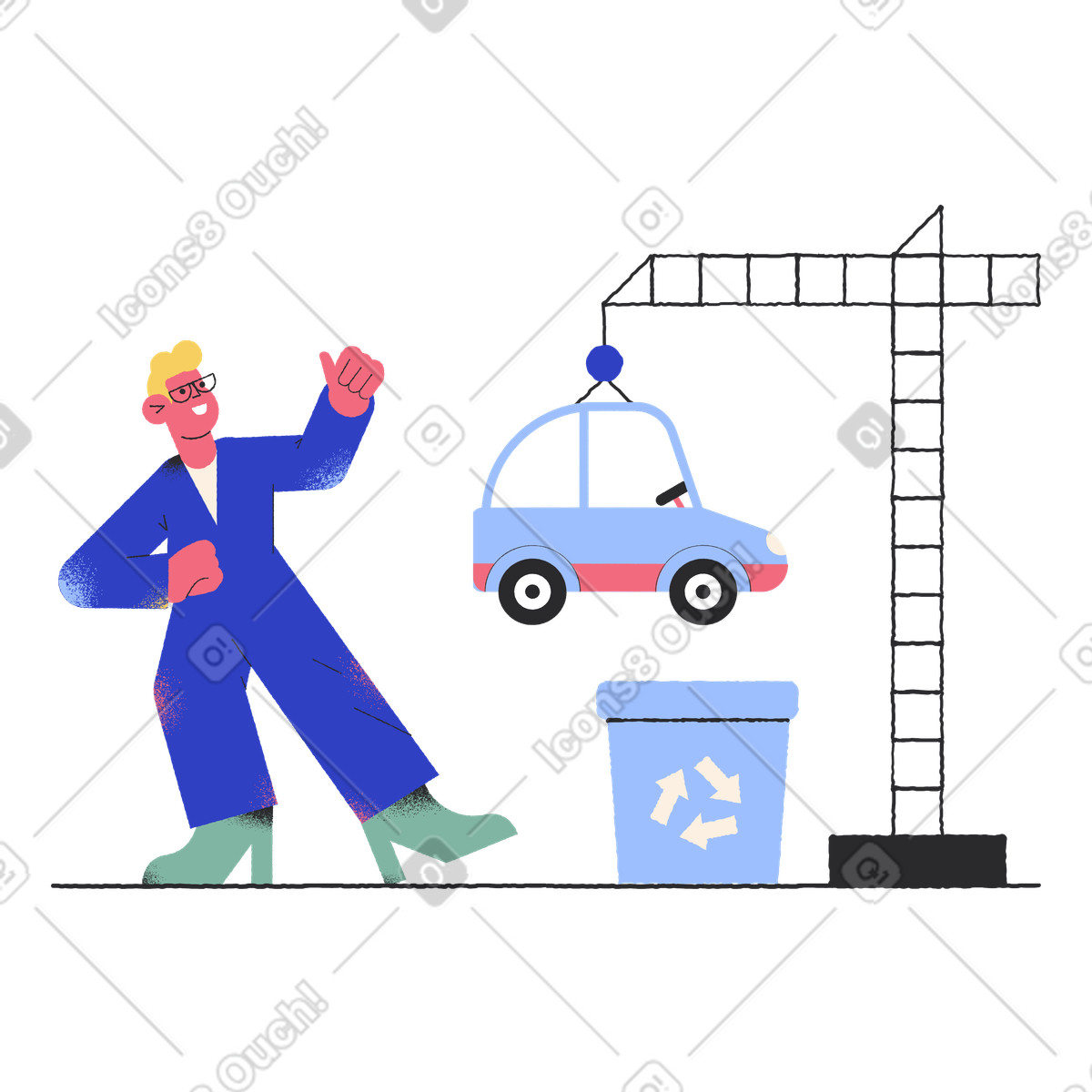 Man overseeing vehicle utilization process illustration in Pablo style download in PNG, SVG