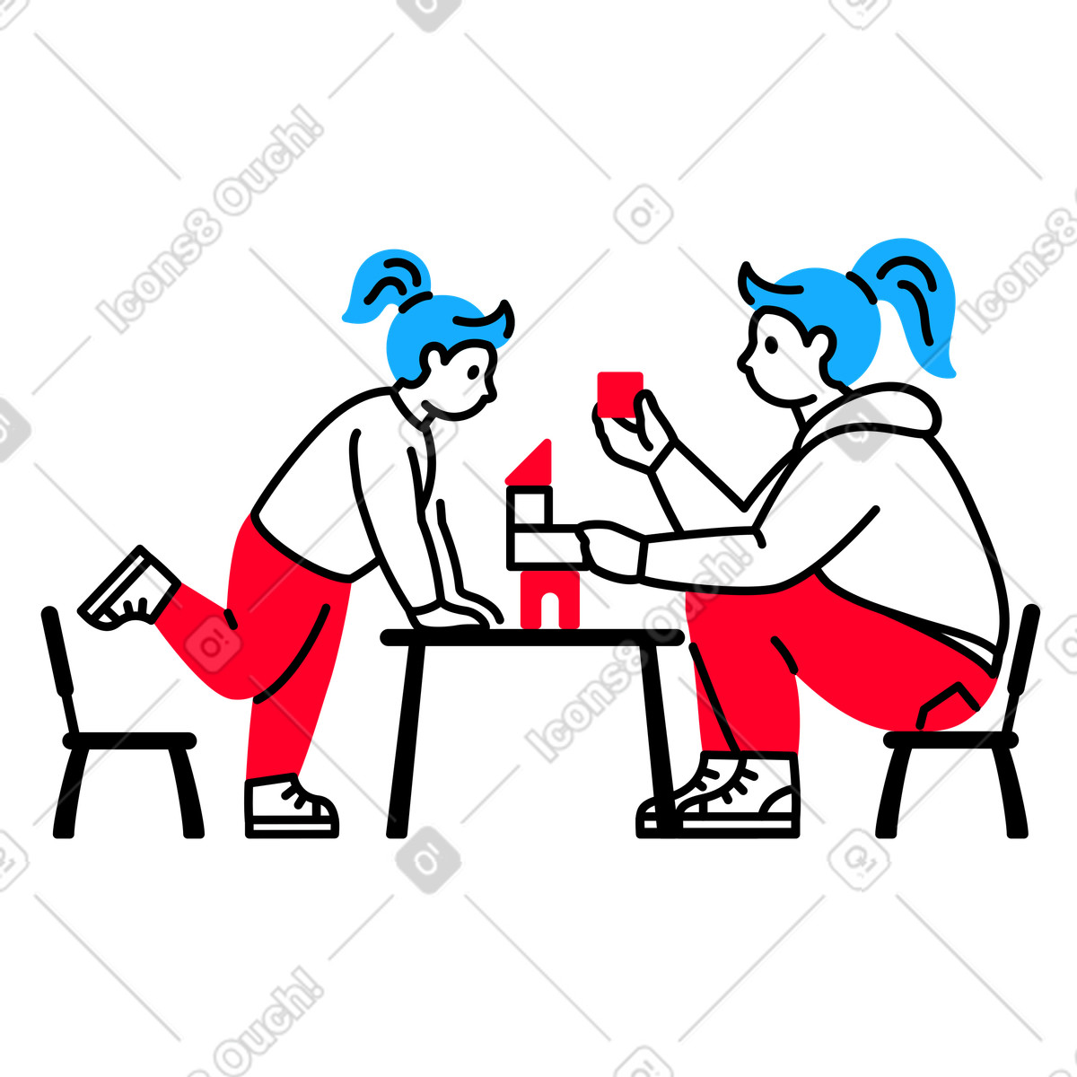 Child and a woman playing with blocks animated illustration in Transistor style download in GIF, Lottie (JSON), AE