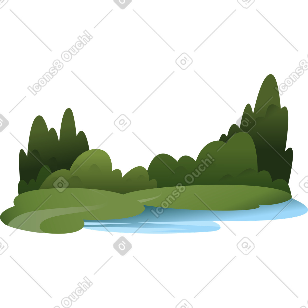 Park with a pond and trees illustration in Vivid style download in PNG, SVG