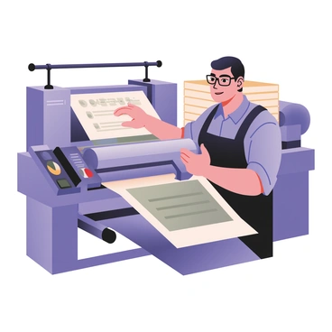 An operator skillfully maneuvering a large printing press