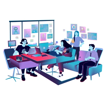 Seven BTS members, each in their own home studios, are participating in a virtual conference call. The first member, with dark hair and wearing a casual black t-shirt, is sitting at a desk filled with music equipment. The second member, sporting blonde hair and glasses, is lounging on a couch with a guitar in hand. The third member, with vibrant blue hair, has a sleek microphone in front of him and is animatedly gesturing. The fourth member, with long black hair, is sitting cross-legged on a stylish chair, focused on his laptop screen. The fifth member, wearing a patterned hoodie, is standing near a window, looking thoughtful. The sixth member, with a playful expression, is surrounded by colorful posters and is leaning back in a gaming chair. The seventh member, with a bright smile, is at a minimalist desk, busy adjusting a camera. Each member's environment reflects their unique personalities and creative styles, creating a lively atmosphere for the virtual meeting.