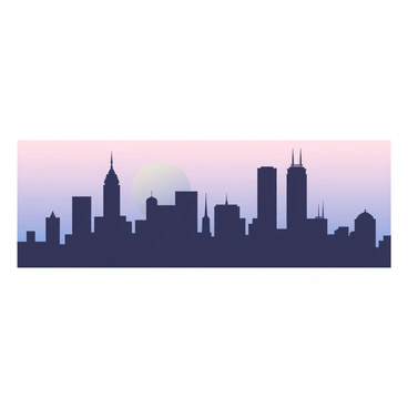 A city skyline silhouette extends across the bottom of the image, showcasing a series of tall buildings with varied architectural designs, such as skyscrapers with antennas and rounded rooftops. The skyline is filled with dark shades of black and gray, creating a stark contrast against the sky. Above, the background is a gradient transitioning from soft pink at the horizon to deeper purple towards the top, providing an ethereal feel. The silhouette subtly incorporates the shape of a vulva in the negative space formed by the buildings, adding a layer of complexity to the skyline without detracting from the overall urban theme. The scene captures the juxtaposition of nature and architecture within a single frame.