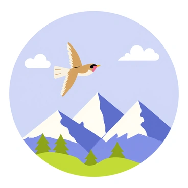 A lark flying above a majestic mountain range under a clear blue sky.