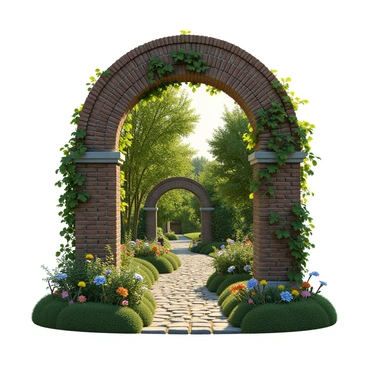 A brick archway entrance leading into a secret garden