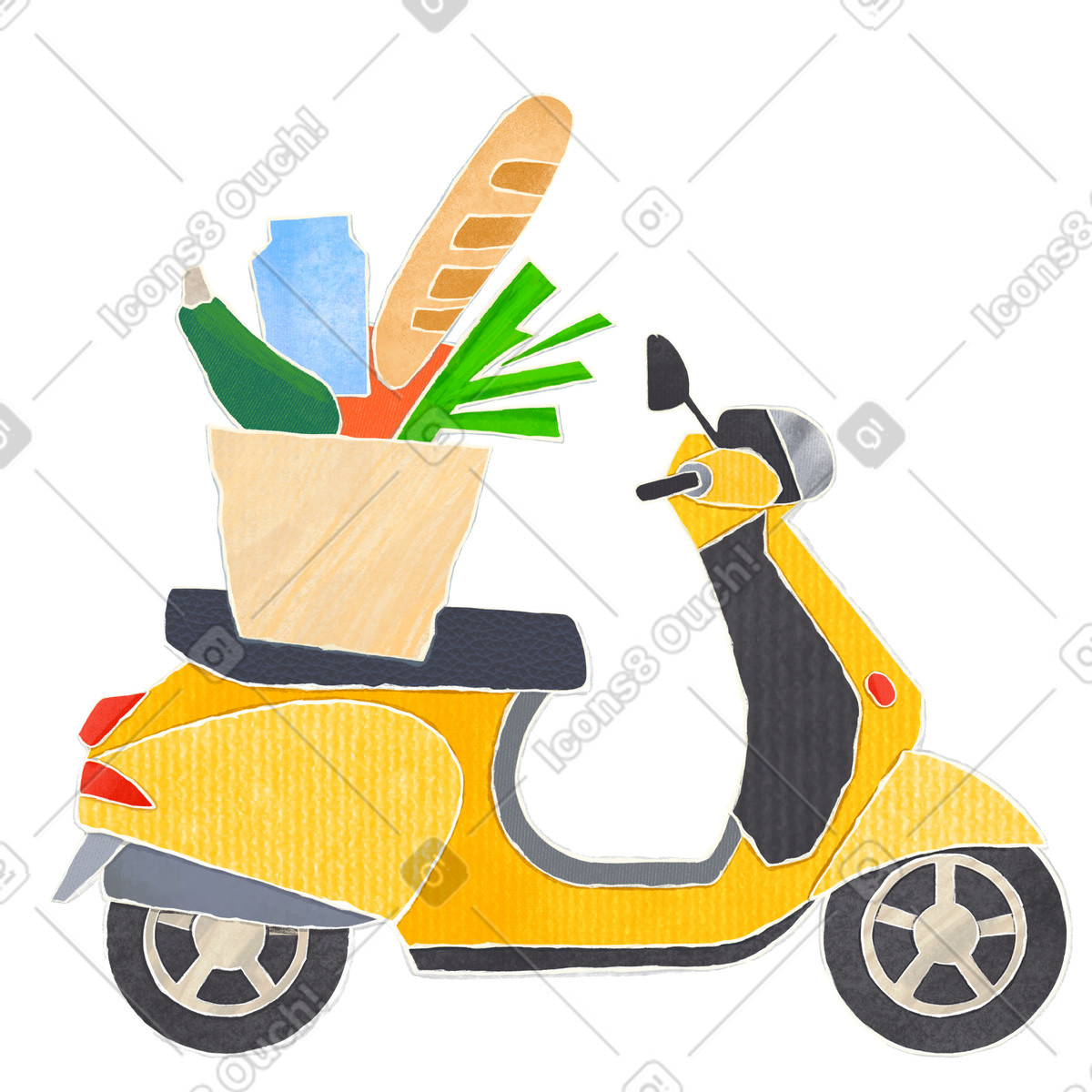 Yellow scooter with eco products-Illustration im Crafty-Stil als Download in PNG, SVG