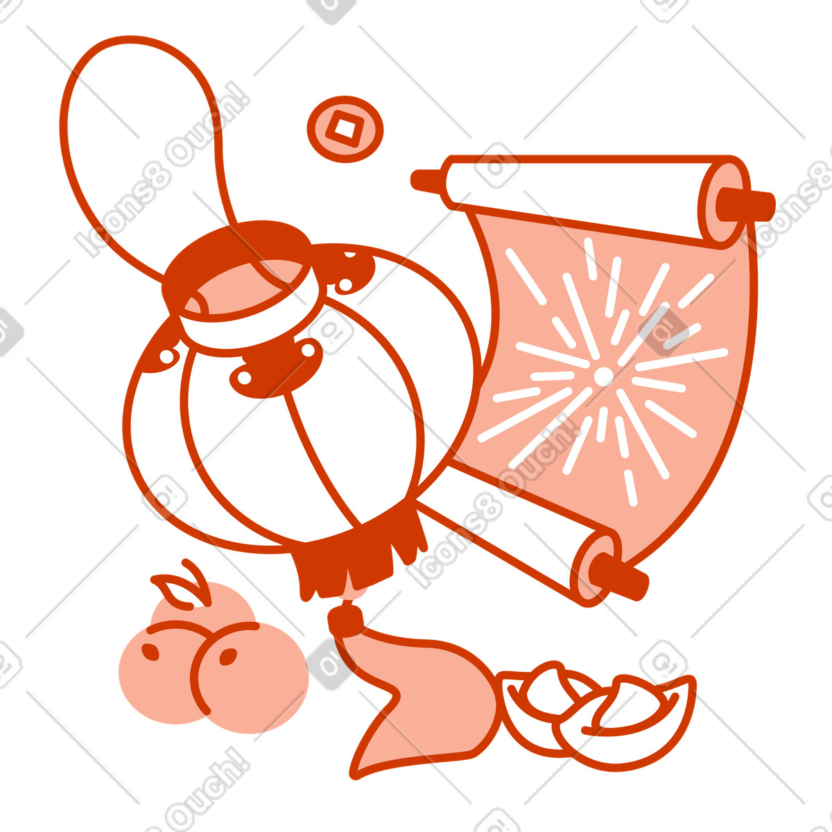 Ilustración Chinese lantern with firework and yuanbao, Holiday decoration celebration en estilo Natty a descargar en PNG y SVG