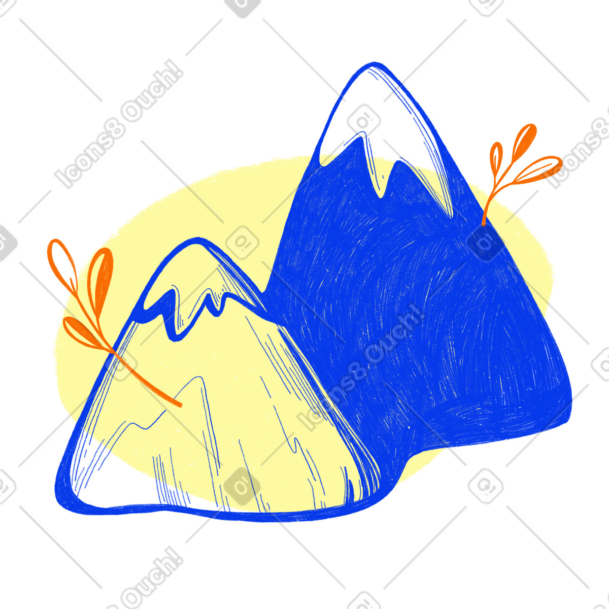 Ilustración Two mountains with sprigs of trees as an indication the natural landscape en estilo Biro a descargar en PNG y SVG