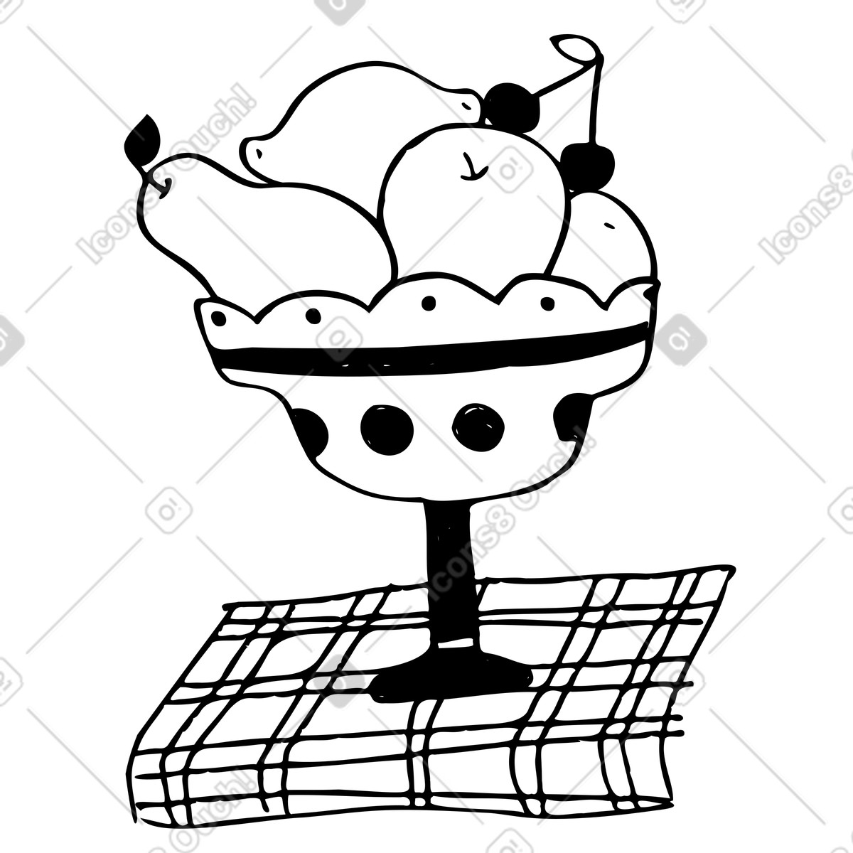 Bowl of fruit on the table illustration in Marks style download in PNG, SVG
