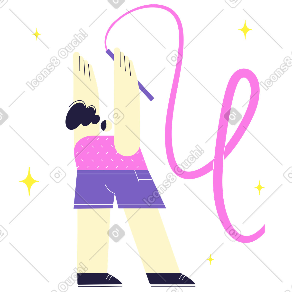 Donna che fa ginnastica ritmica con nastro illustrazione in stile Mellow scarica in PNG, SVG