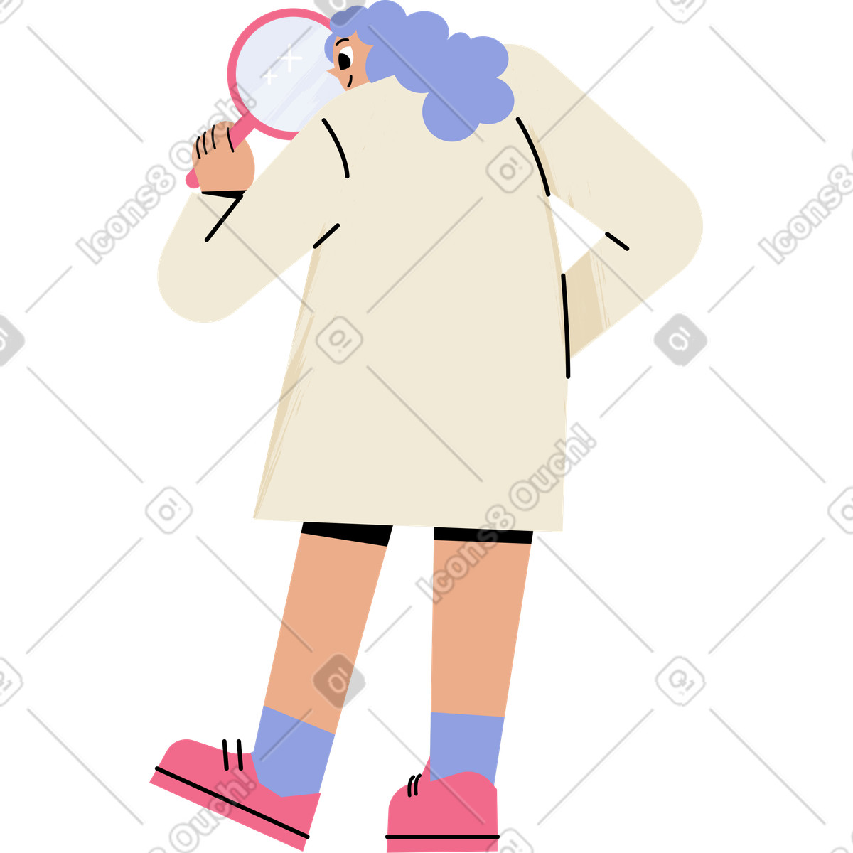 Wissenschaftler mit lupe animierte Illustration im Juicy-Stil als Download in GIF, Lottie (JSON), AE