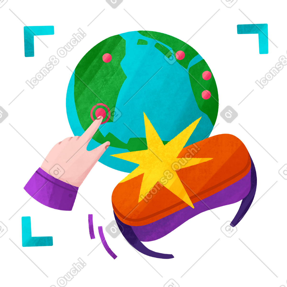 Ilustración Realidad virtual en cualquier parte del mundo estilo Bonbon a descargar PNG y SVG