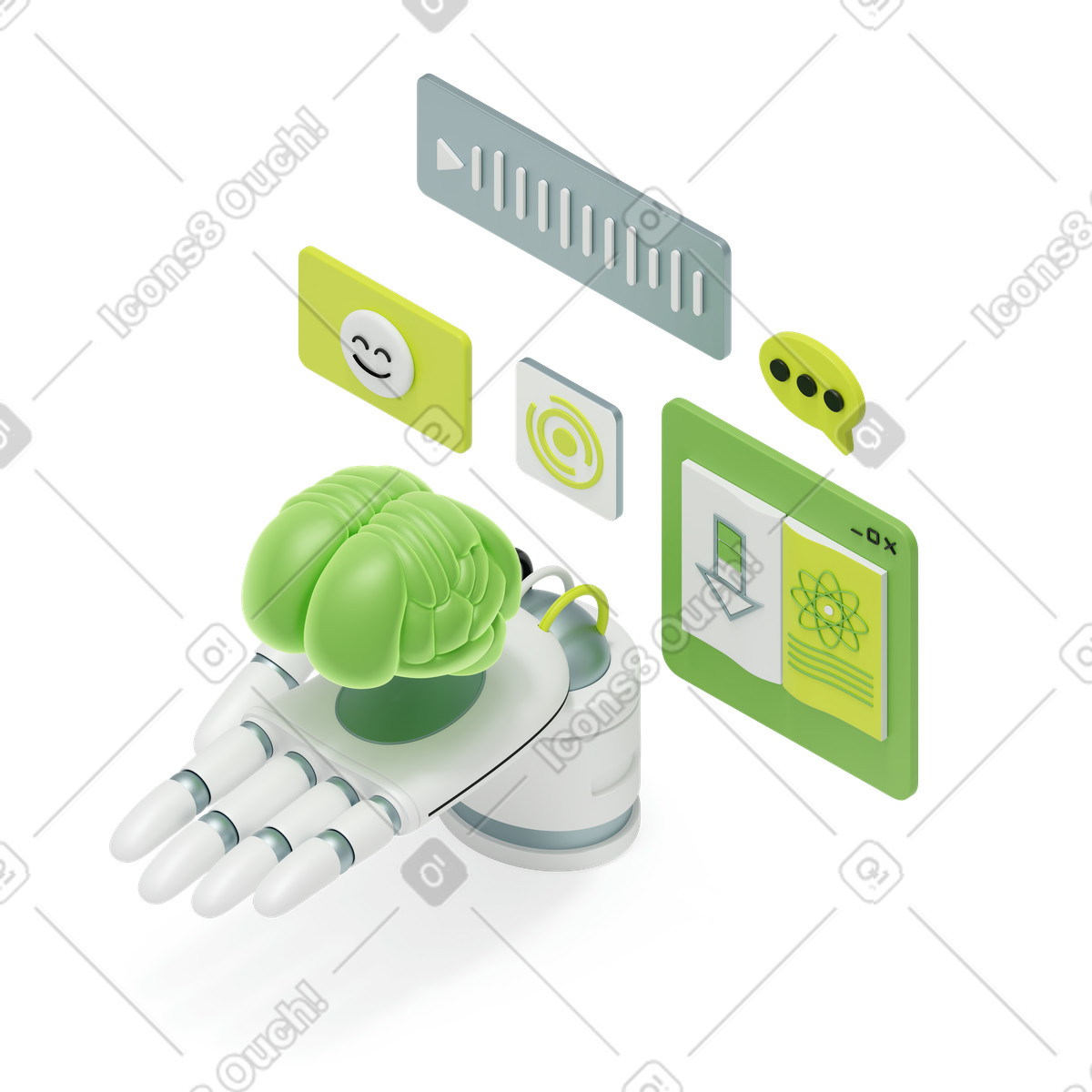 Machine learning for artificial intelligence animated illustration in 3D Isometric style download in GIF, Lottie (JSON), AE