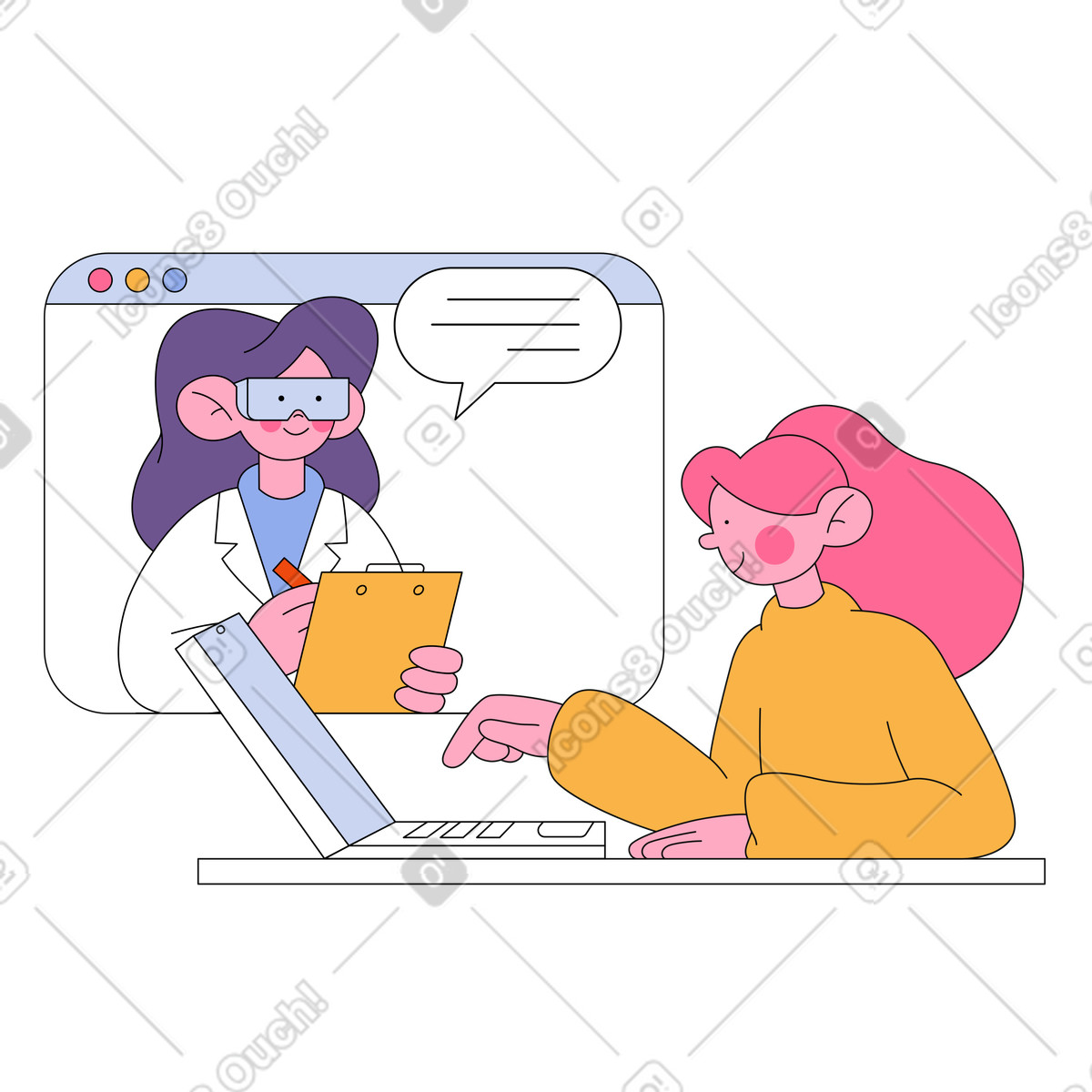 Employee doing training with supervisor illustration in Bloom style download in PNG, SVG