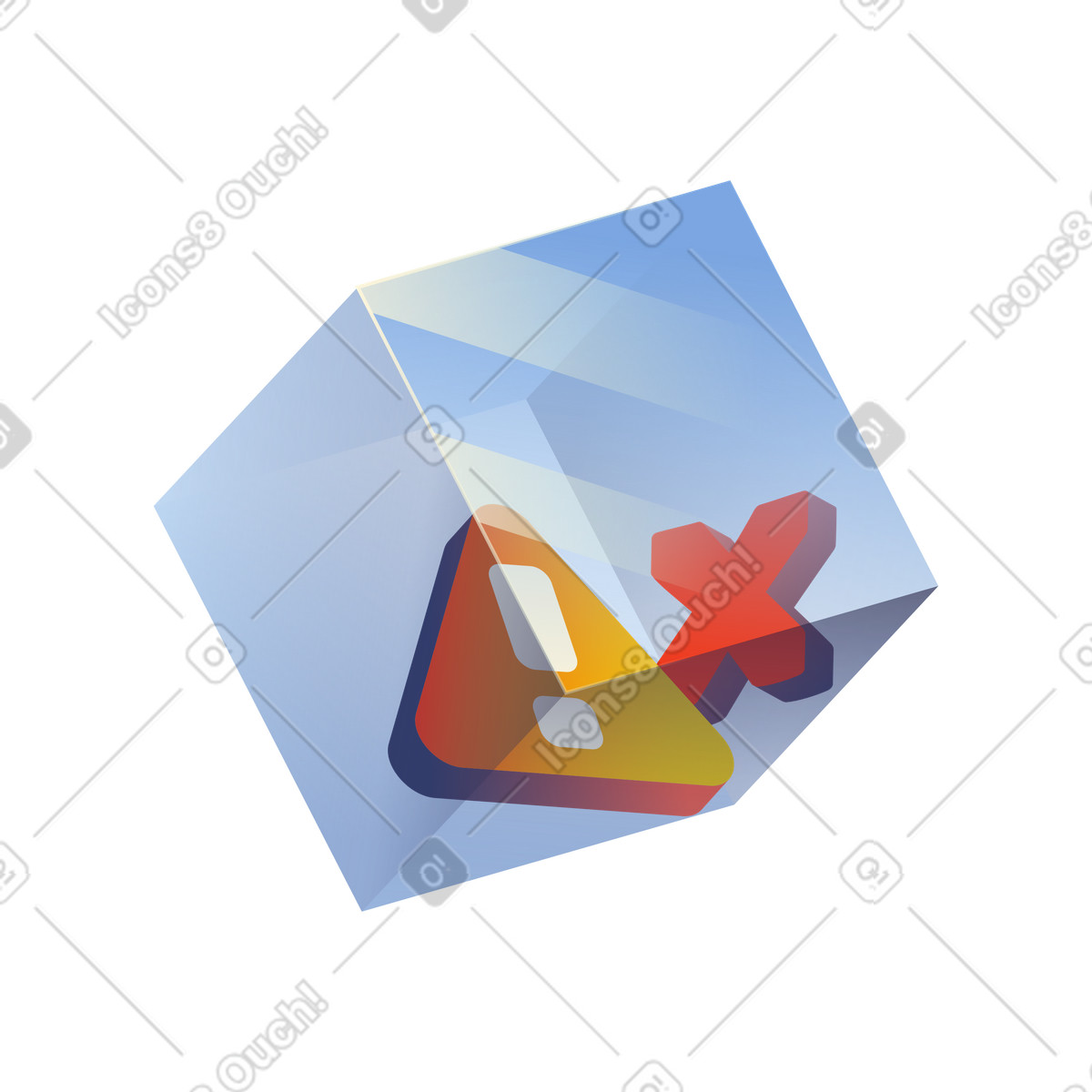 Danger notification icon inside secure cube as isolated system threat-Illustration im Beam-Stil als Download in PNG, SVG