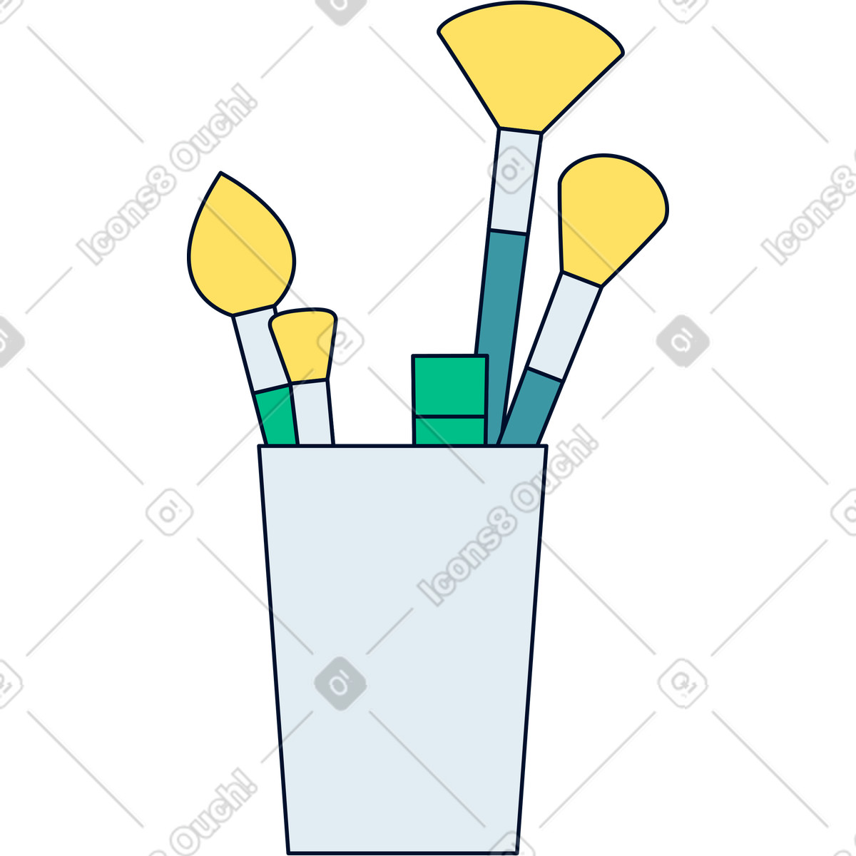 Vetro con pennelli per il trucco illustrazione in stile Teal scarica in PNG, SVG