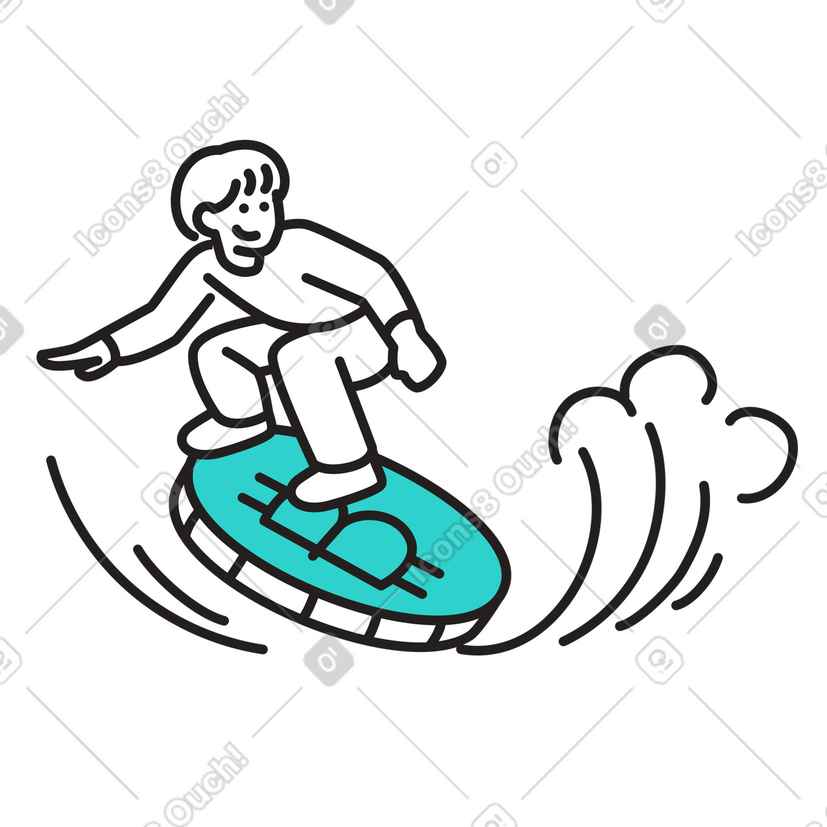 Surfer riding wave on big bitcoin coin, Managing cryptocurrency fluctuations illustration in PNG, SVG