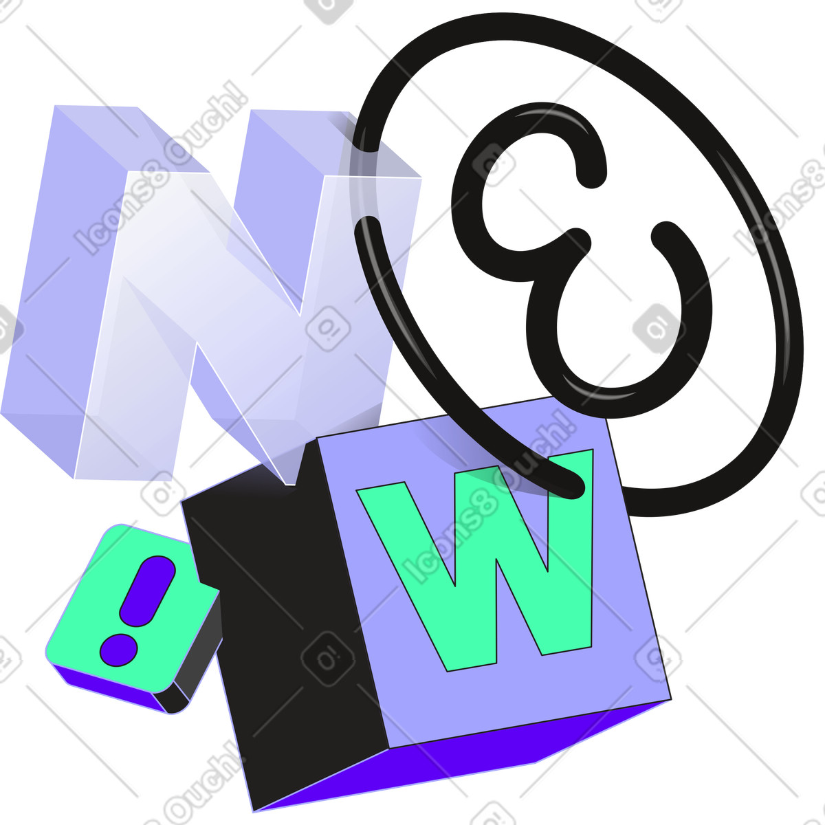 Ilustración Letras nuevas con texto de signo exclamación. en estilo Incut a descargar en PNG y SVG