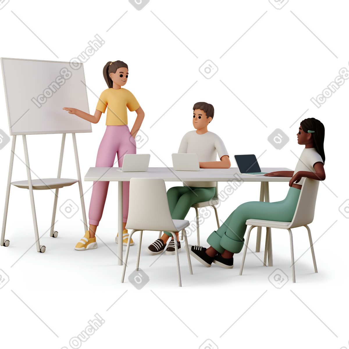 3D Casual life スタイルの Colleagues discussing team project のイラストをPNG、SVG形式でダウンロード