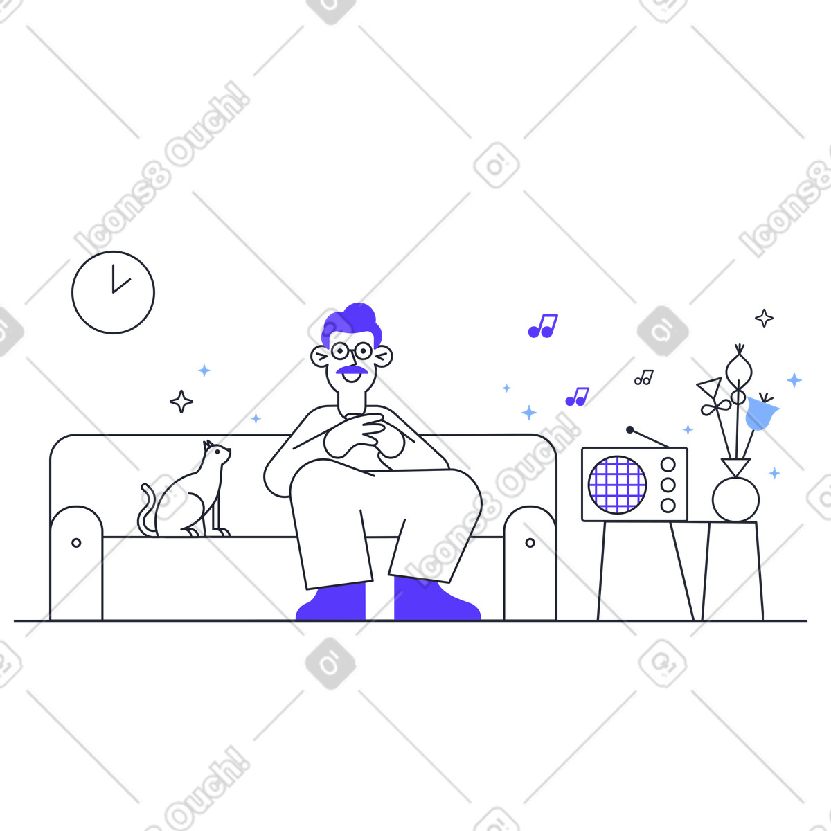 Ilustración Noche acogedora con música en estilo Pablita a descargar en PNG y SVG