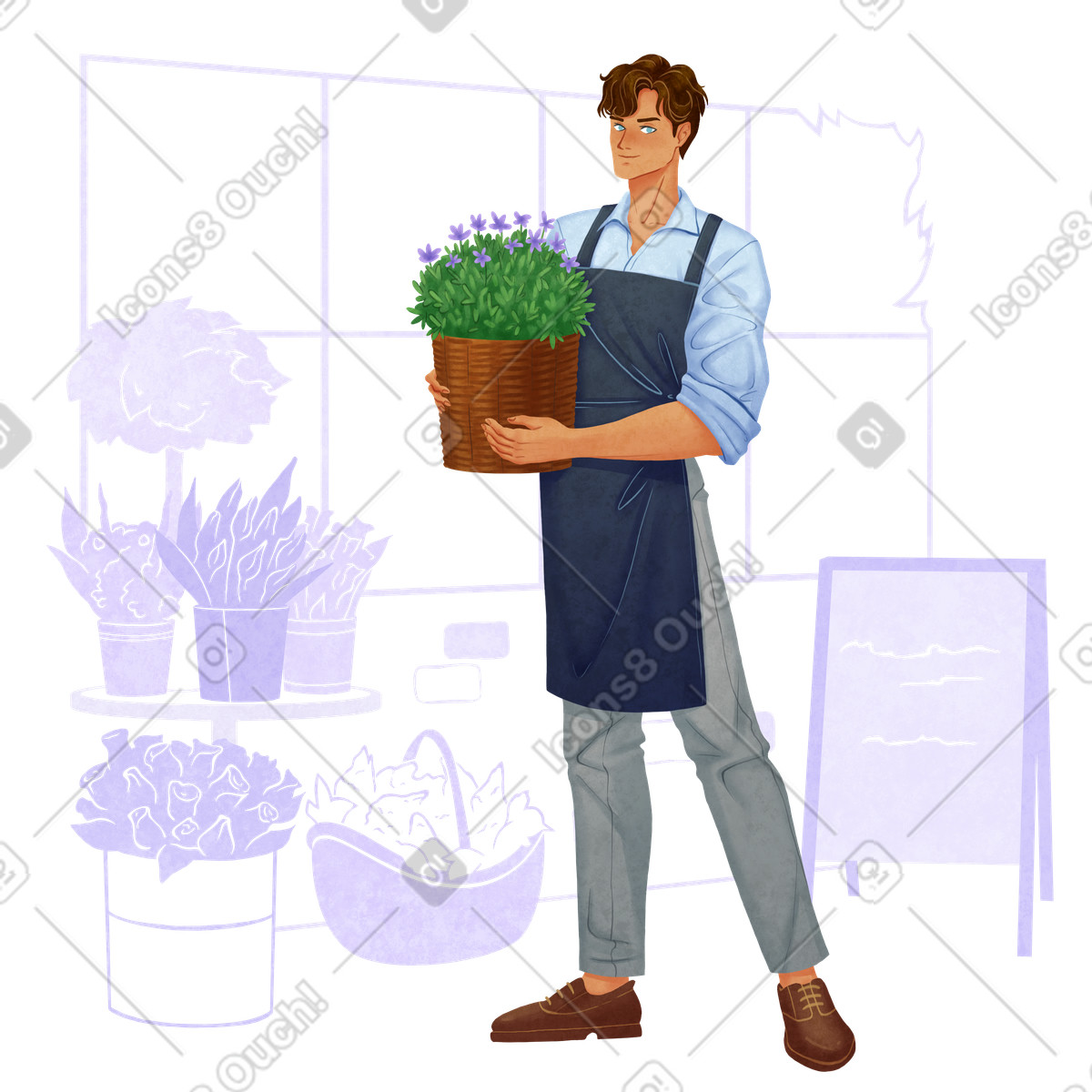 Ilustração de Florista na loja flores em no estilo Lifestyle para baixar em PNG, SVG