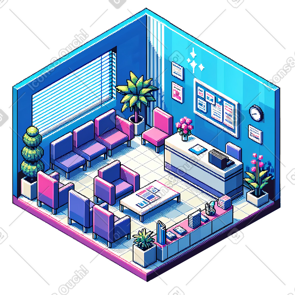 Ilustração de Interior isométrico da sala espera do escritório em no estilo Rooms para baixar em PNG, SVG